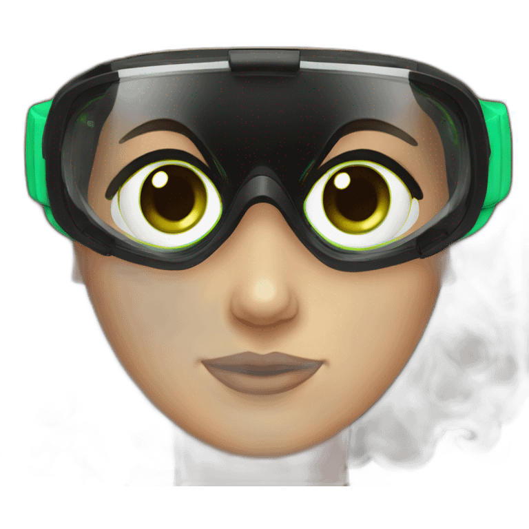 woman brown hair black diving mask with a single crystal, green eyes emoji