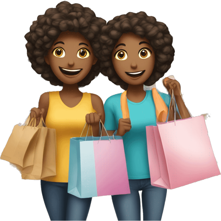 Two best friends shopping together with shopping bags  emoji