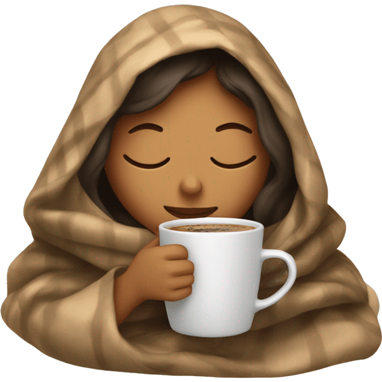 girl inside a blanket sipping coffee eyes closed emoji