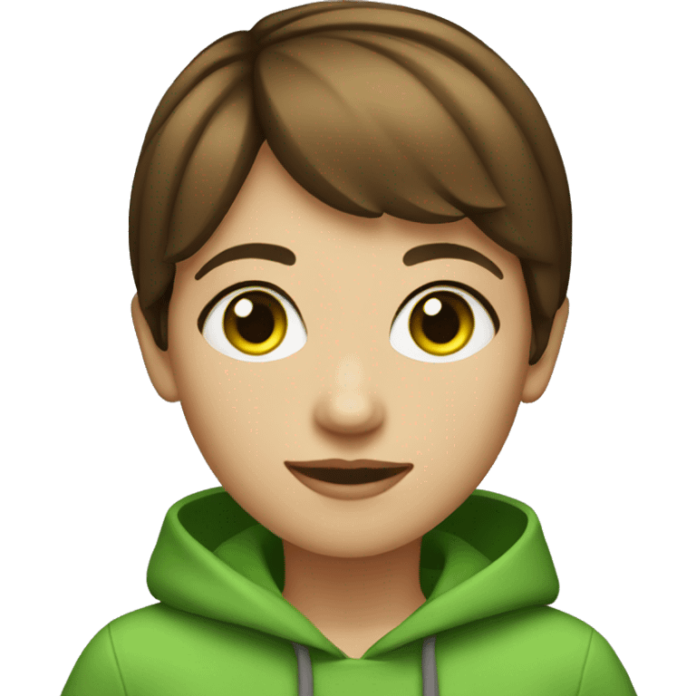 girl with short brown hair, round face and bright green eyes emoji