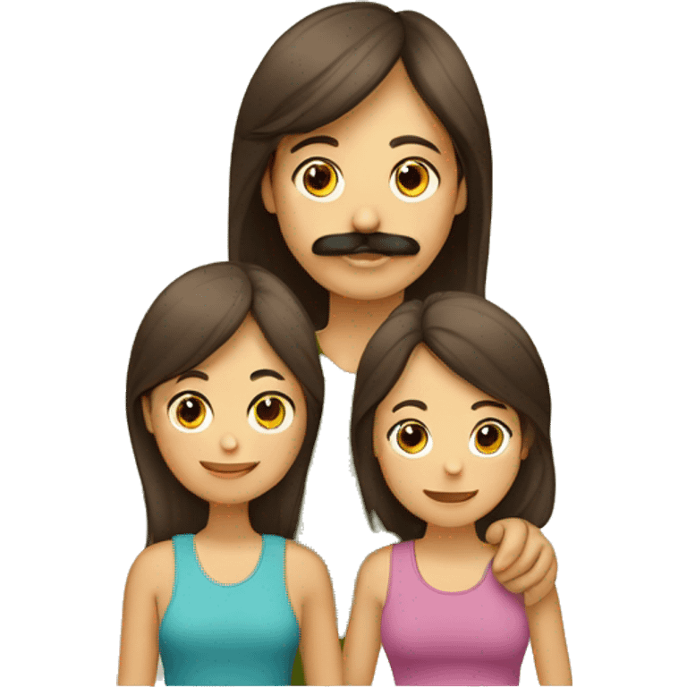 Familia de 3 personas madre, joven con bigote adolescente, mujer adolescente y un perro yorkshire emoji