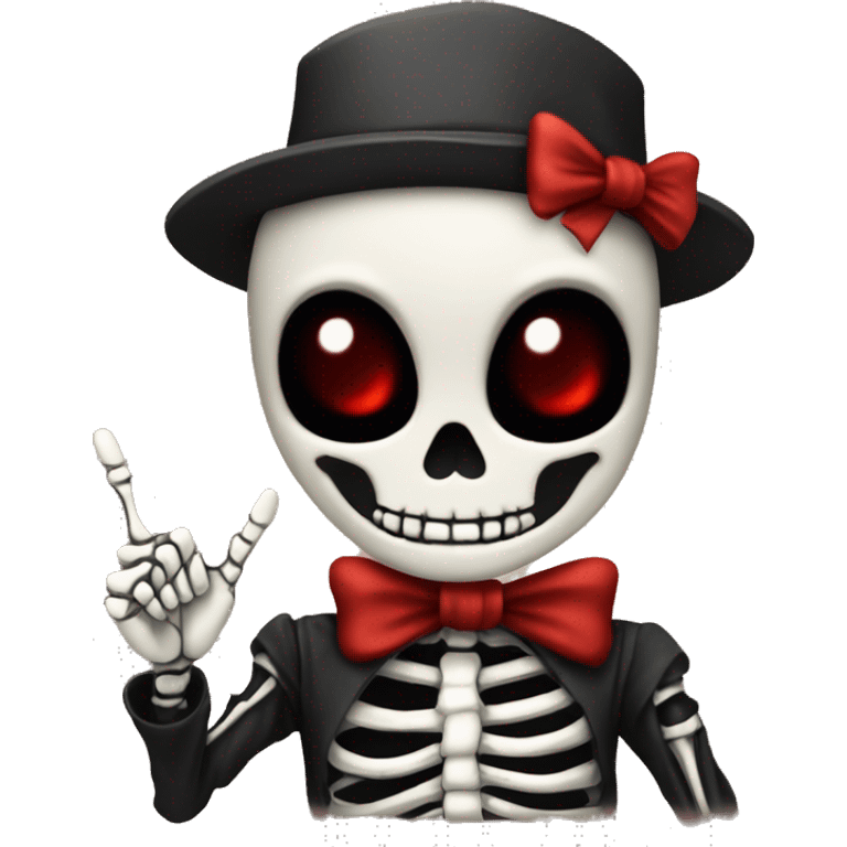 Cute skeleton w dark red bow on head w middle finger emoji