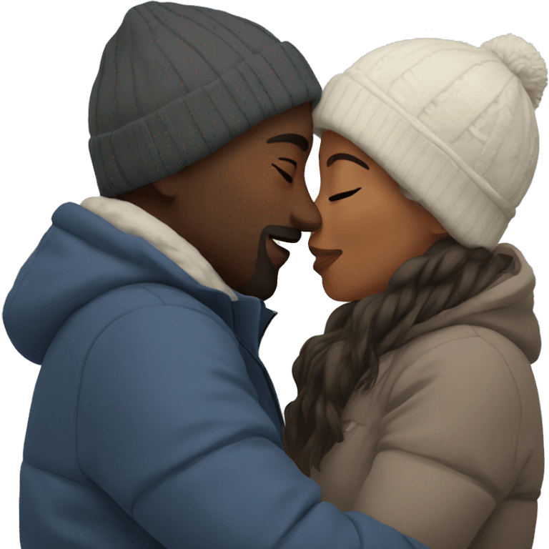 couple kissing outdoors in winter emoji