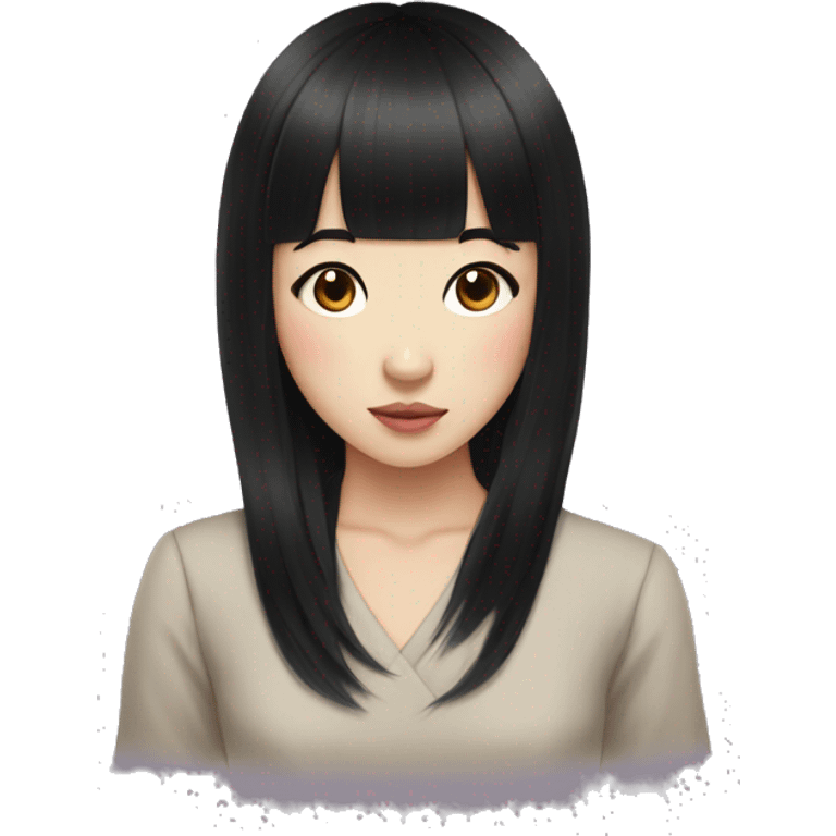 Asian girl black hair hime cut bangs emoji