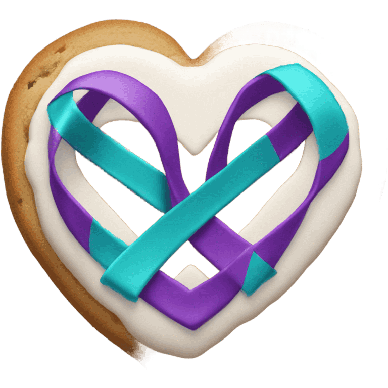 Purple teal Suicide awareness ribbon on heart cookie emoji