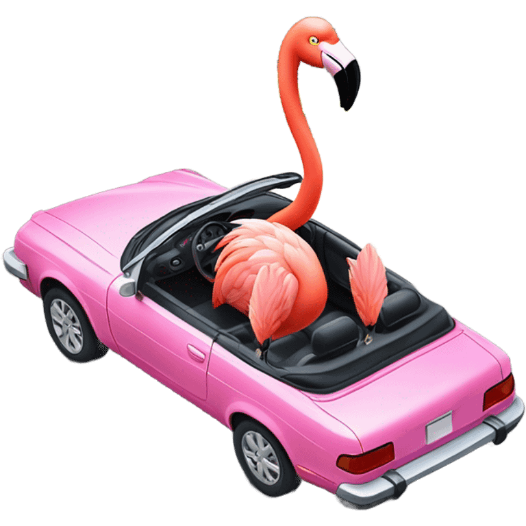 Flamingo in a convertible emoji