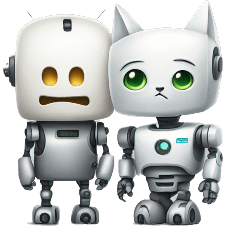 Frowny robot next to white kittwn emoji