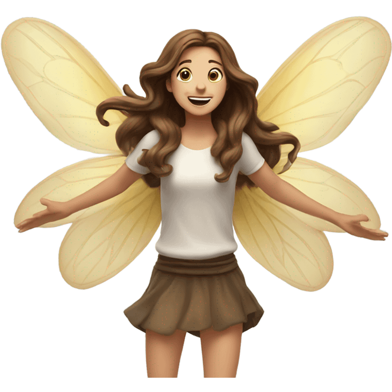 Fairy, long brown hair, excited, jumping, wings  emoji