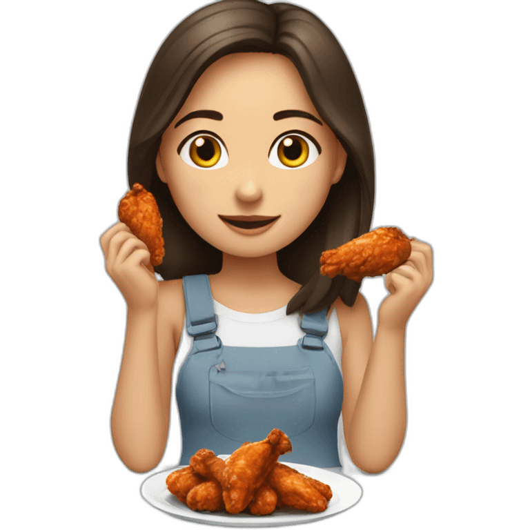 A brunette girl, eating chicken wings ￼ emoji