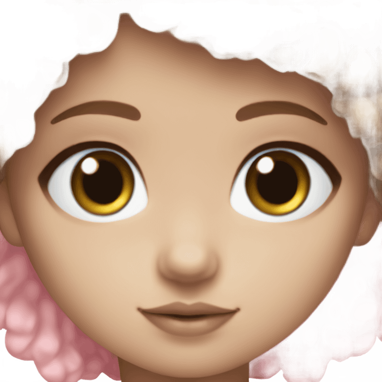 ocean blue doll eyes, brown hair, feminine, pink, girl, angelic emoji