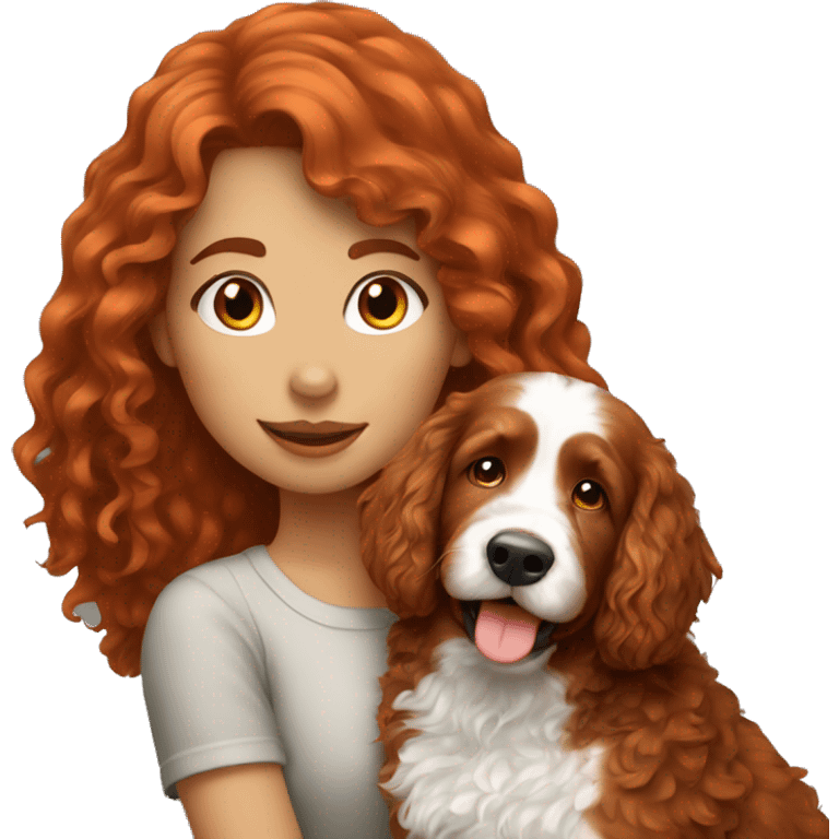 redhead girl with bernedoodle emoji