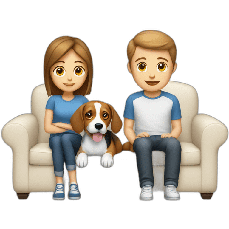 Brown hair White boy and girl with beagle Sit on couch emoji