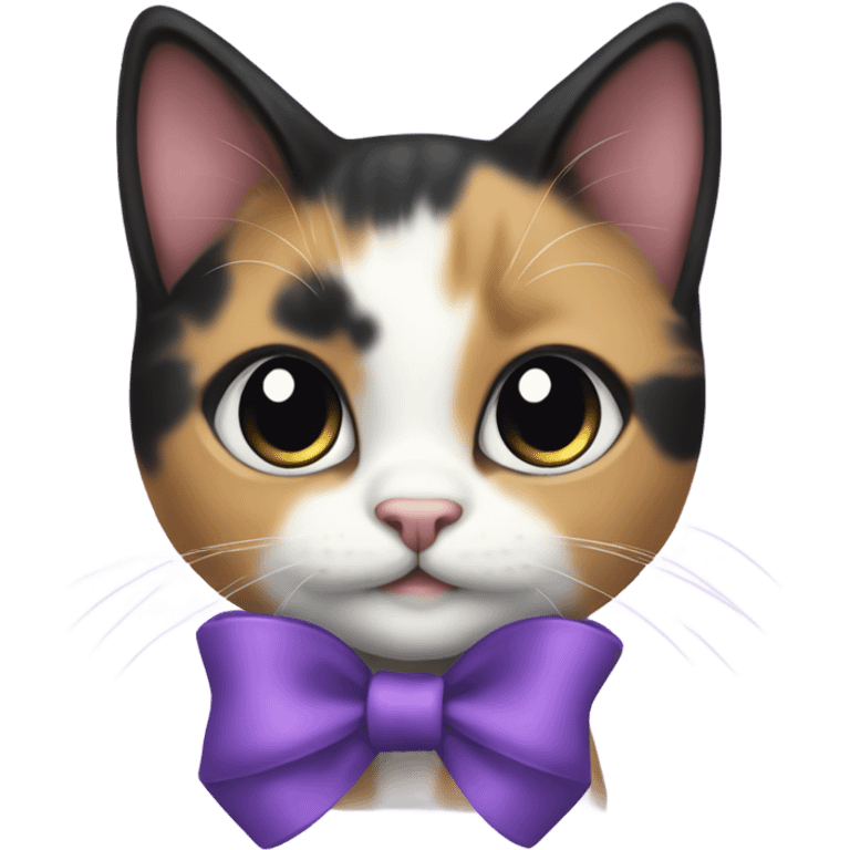 Calico kitten with a purple bow emoji