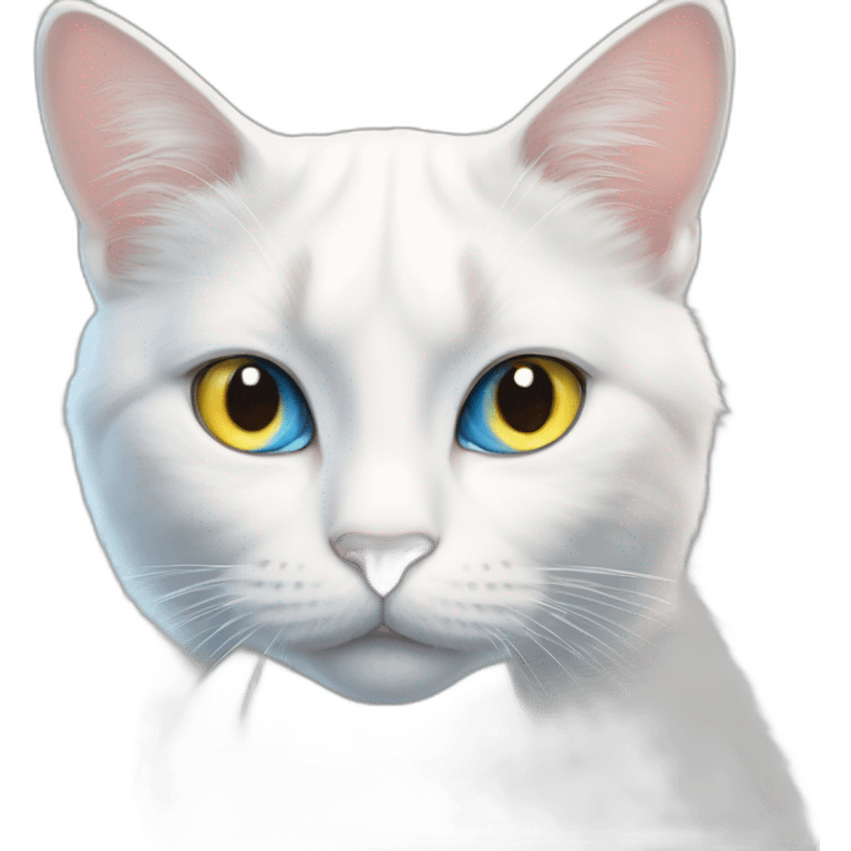 A furry white cat with heterochromia but with one blue eye and the other yellow. emoji