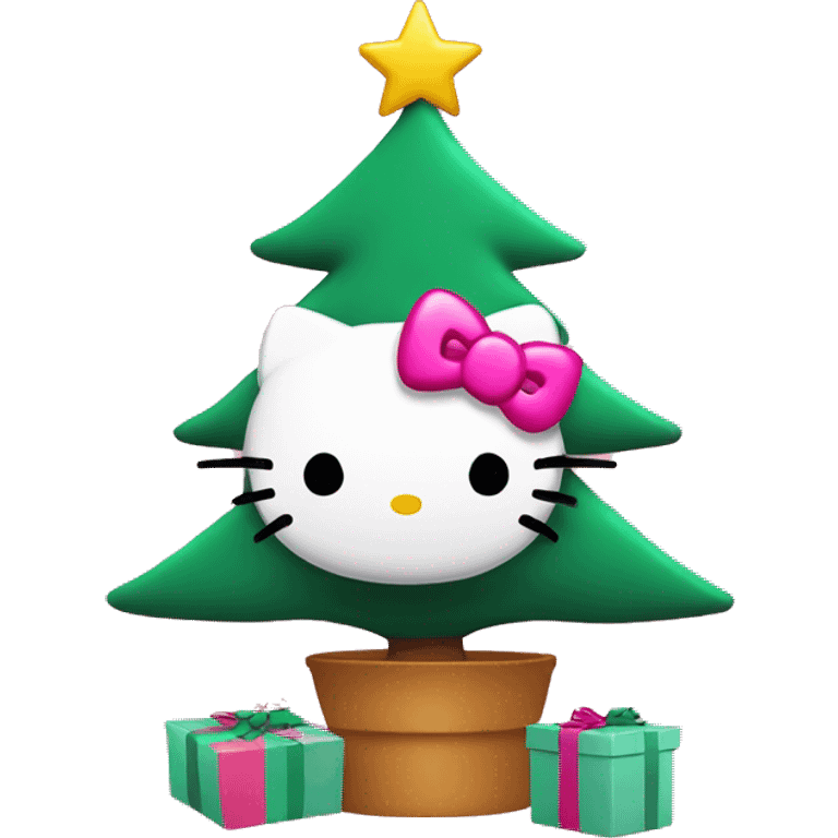 Pink Christmas tree with Hellokitty on top of it holding a star emoji