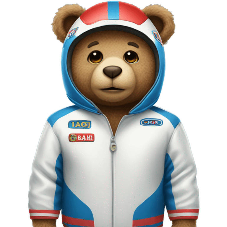 Teddy bear wear racing suit emoji