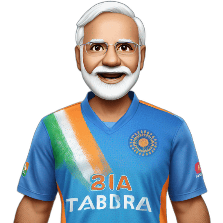 hyper realistic narendra modi celebrating in blue indian cricket team jersey emoji