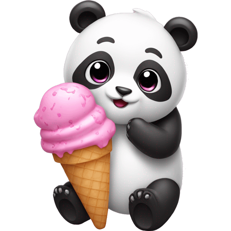 Pink panda with ice cream and a cute bow emoji