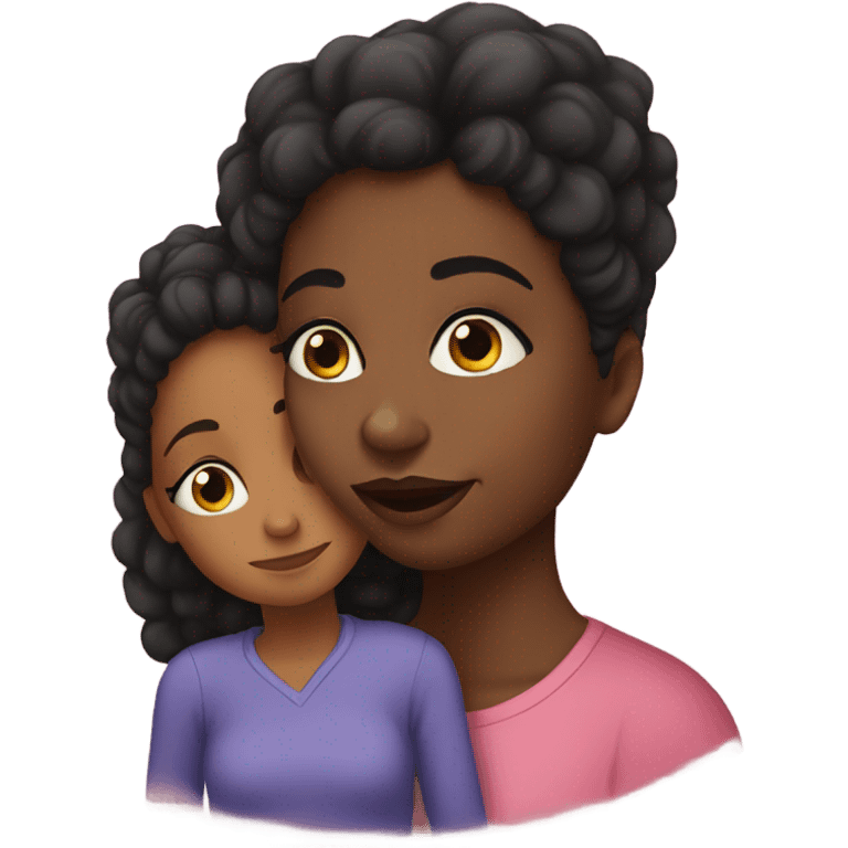 Kissing on cheek from black girl to mom emoji