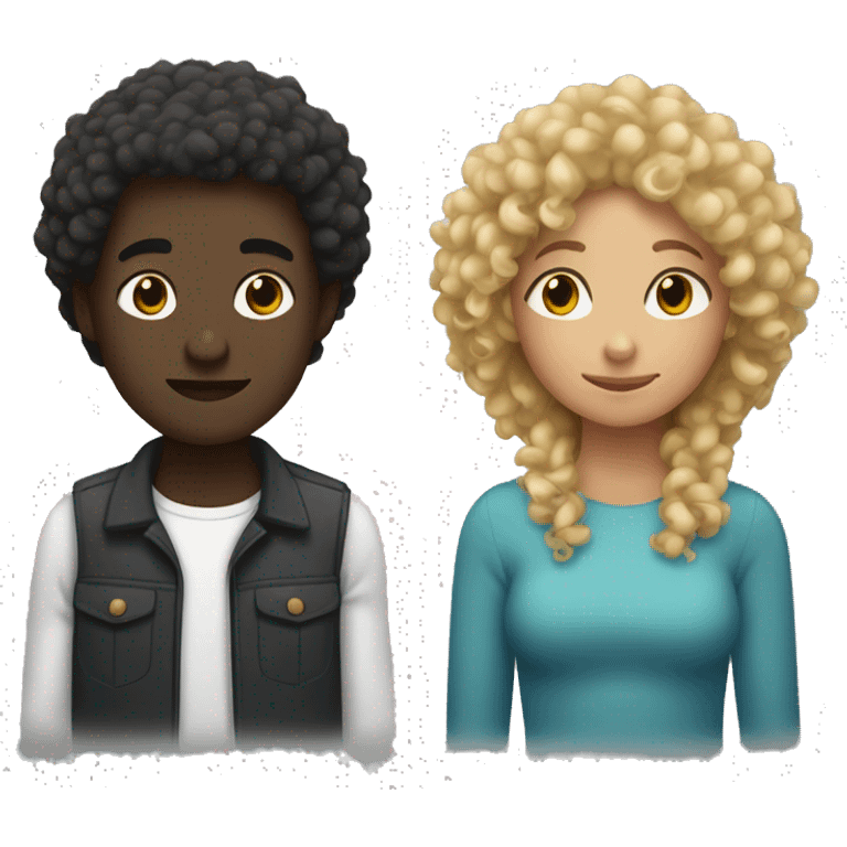 dark skin man hugging light skin female with curly hair emoji