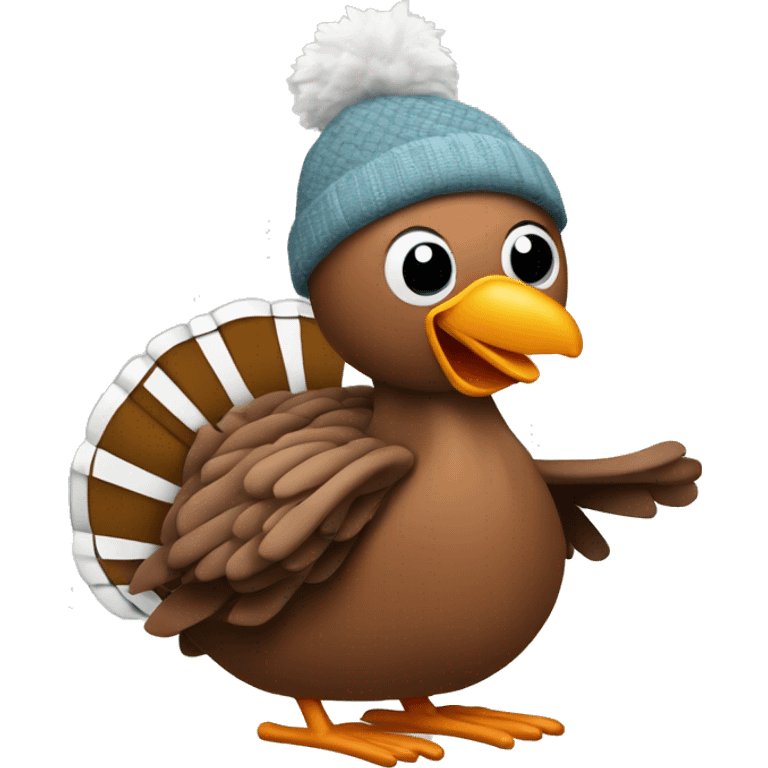 Turkey skiing in a winter hat emoji