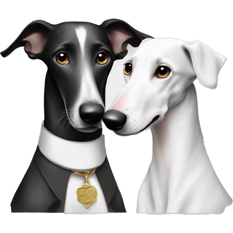 Two aristocrat dog black and white galgo kiss at our old money house  emoji