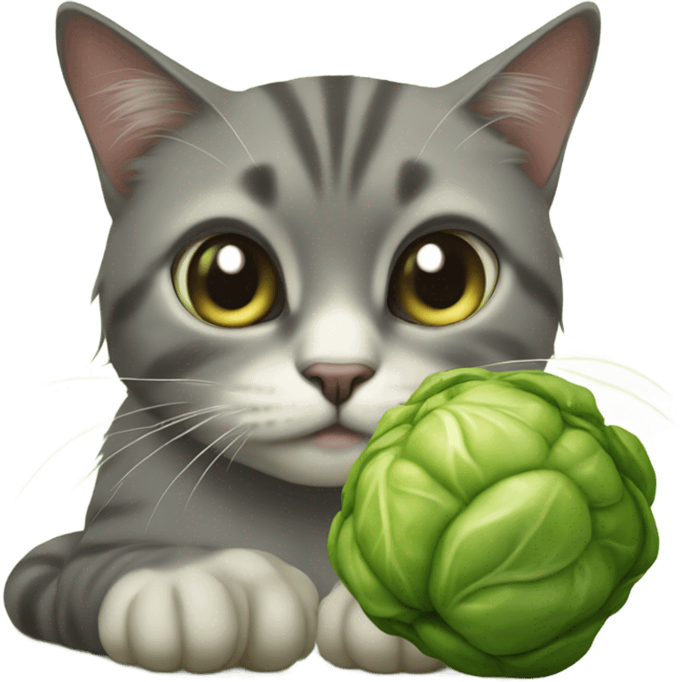 Cat in tears eating Brussels sprouts emoji