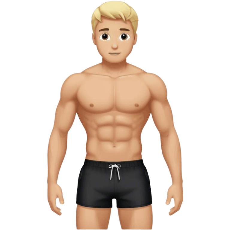 hot blond handsome  Man in black  swimming shorts lil big body  emoji