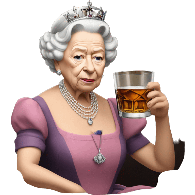 Queen Elizabeth drinking whiskey out of tumbler emoji