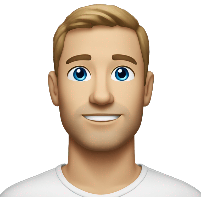 A head and shoulders shot of a 32 year old Caucasian man, with short brown hair,   with blue eyes wearing a t-shirt. emoji