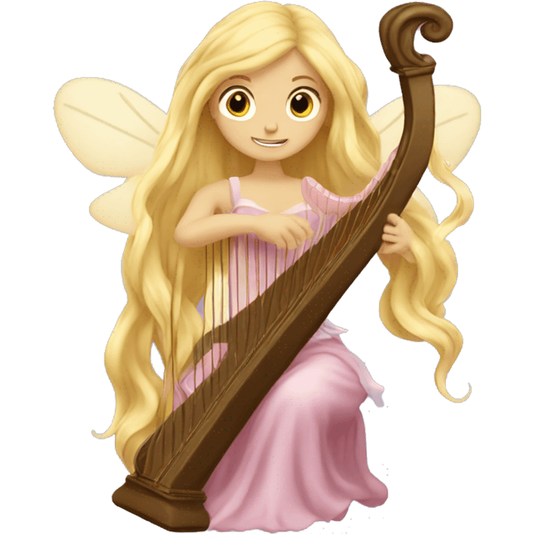 Long haired blonde fairy playing the harp emoji