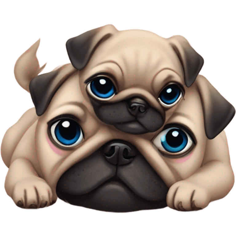 1 Baby pug with big blue eyes hugging a baby pug with pink eyes  emoji