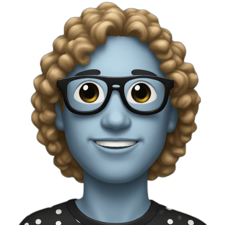 Person with wavy hair, small black dots on the nose, wearing sunglasses. emoji