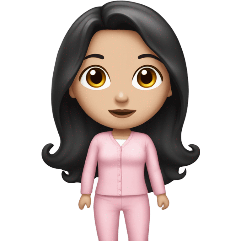 White girl with black long hair baby pink outfit  emoji