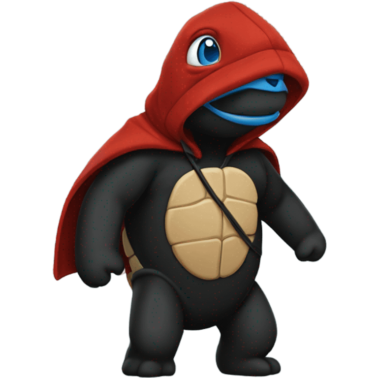 Red Turtle with blue eyes wearing black hooded sweatshirt  emoji