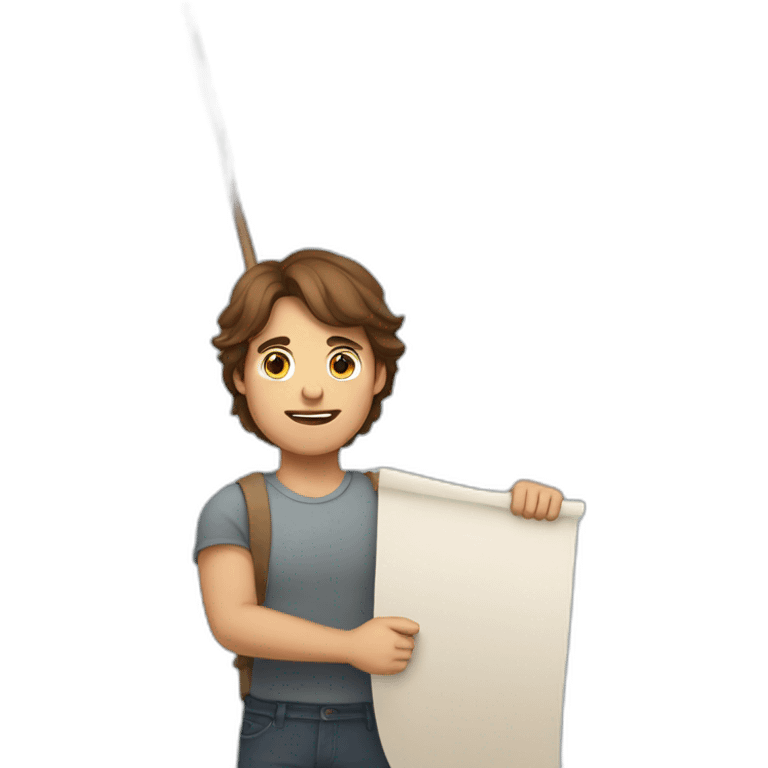 a brown-haired guy carrying a banner that is written halime on it emoji