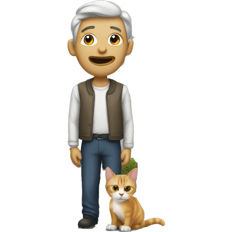 a man and a cat, at behind have a house emoji