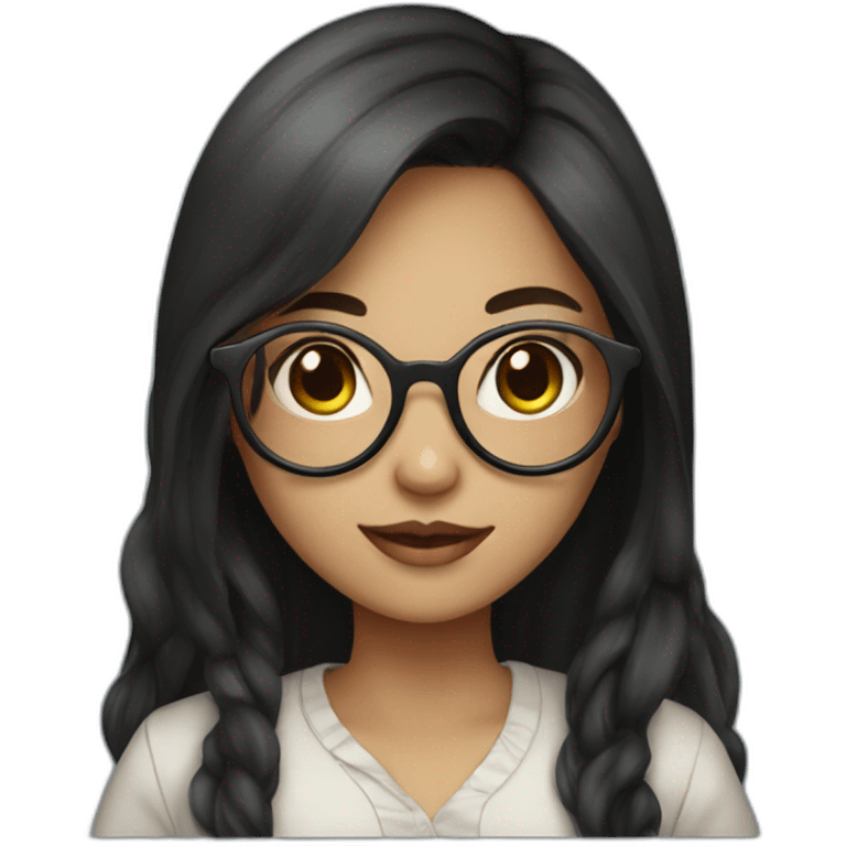 cute chic girl black long hair and round glasses wearing skirts emoji