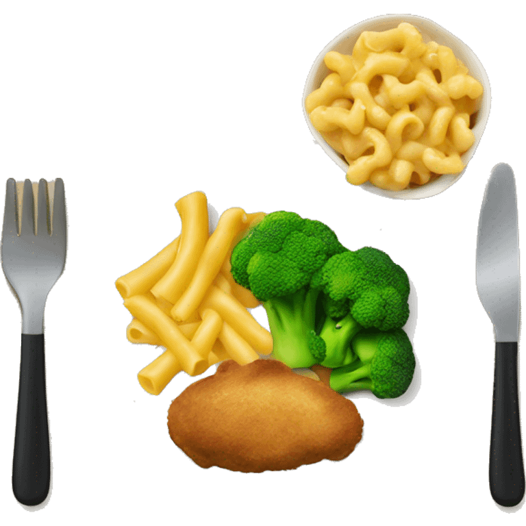 lunch of macaroni and broccoli and chicken emoji