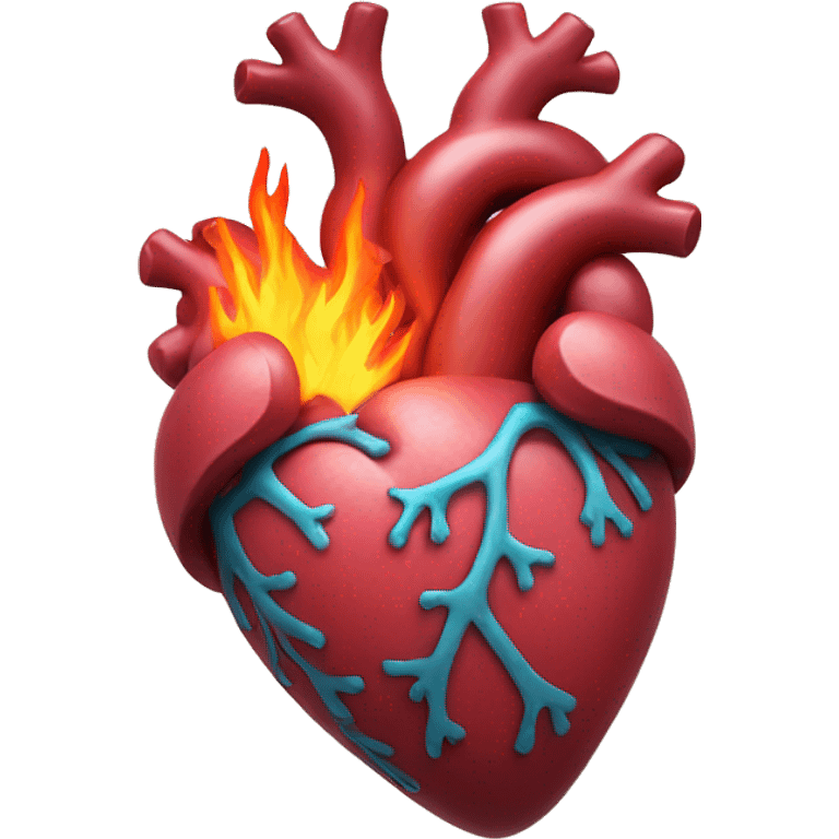 Anatomical heart with flames emoji