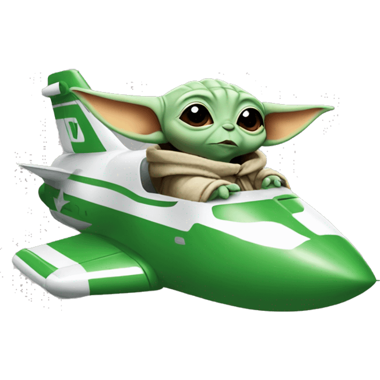 Baby yoda in a jet full of cows emoji