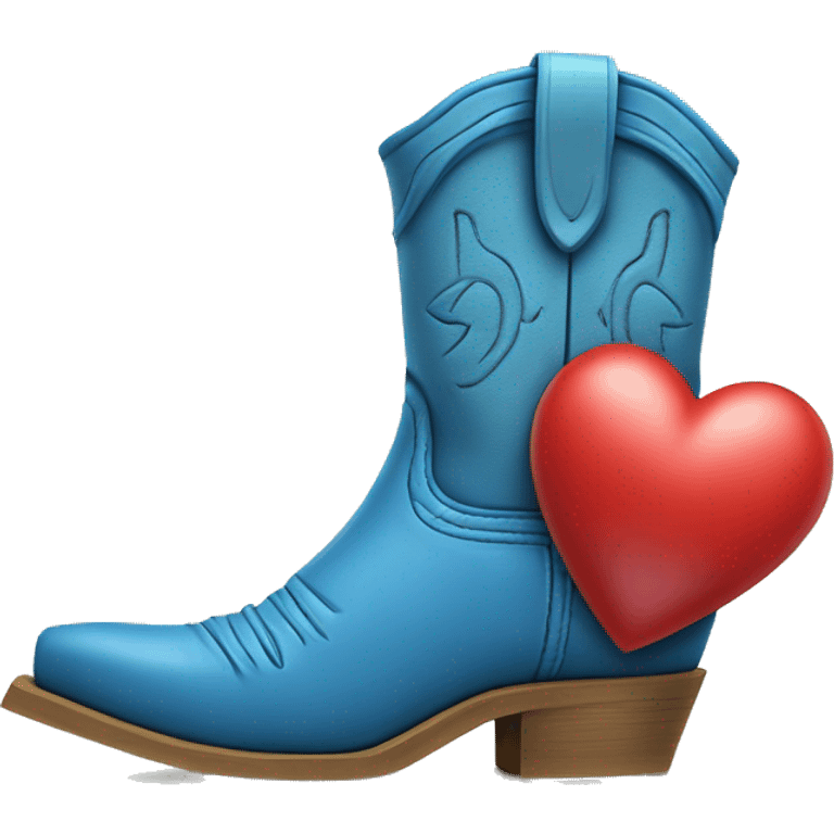 Blue cowboy boots with one red love heart on  emoji