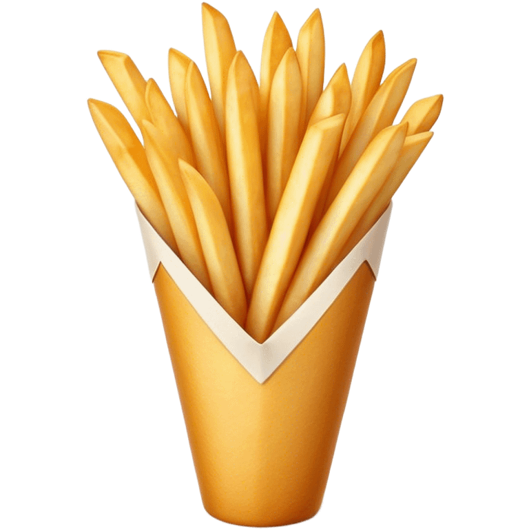 Belgian Fries Cinematic Realistic Belgian Fries Dish Emoji, depicted as a generous serving of crispy fries neatly presented in a white paper cone, rendered with vivid textures and appetizing, natural lighting. emoji