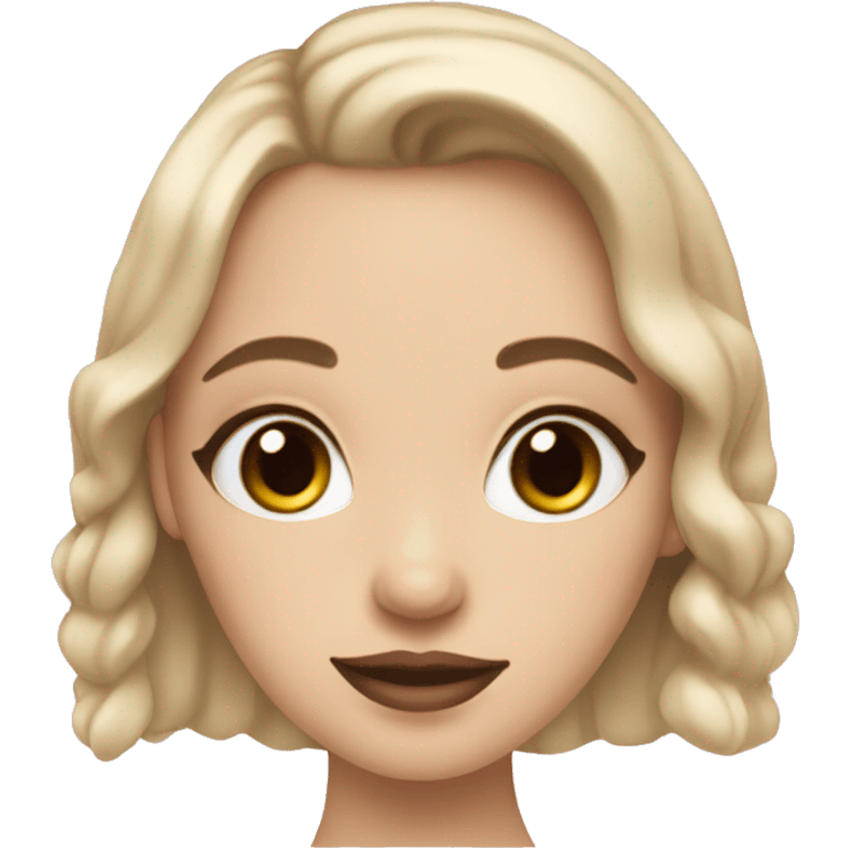 Slavic girl, light skin, long eye lashes, pink beige lipstick, smiling emoji