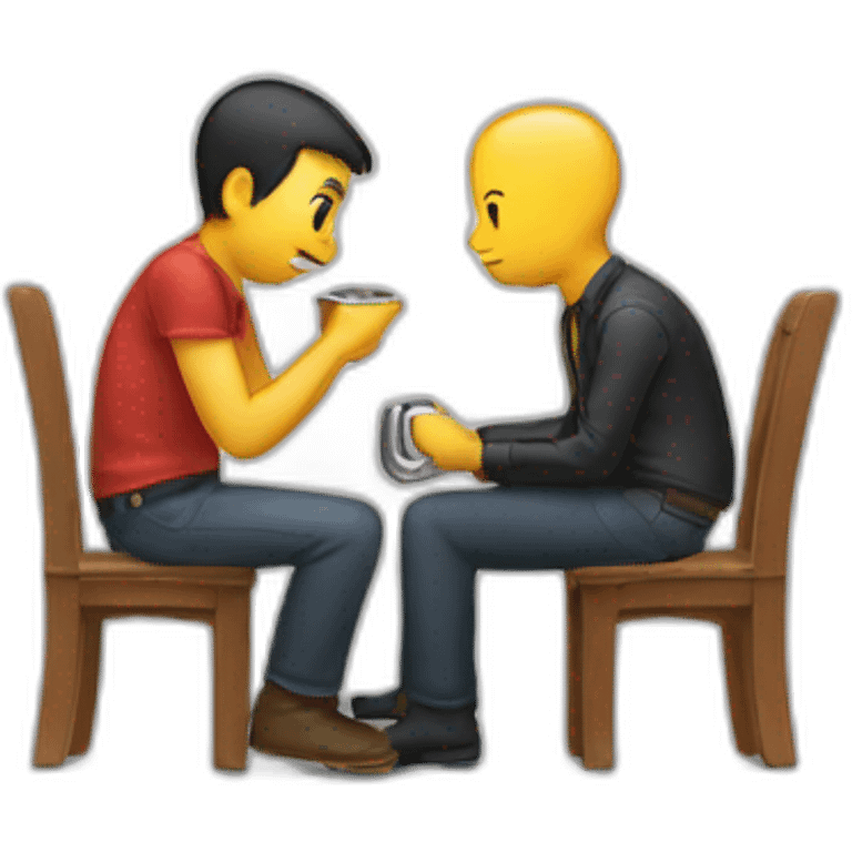 one person sitting sniffs another person's belt buckle emoji