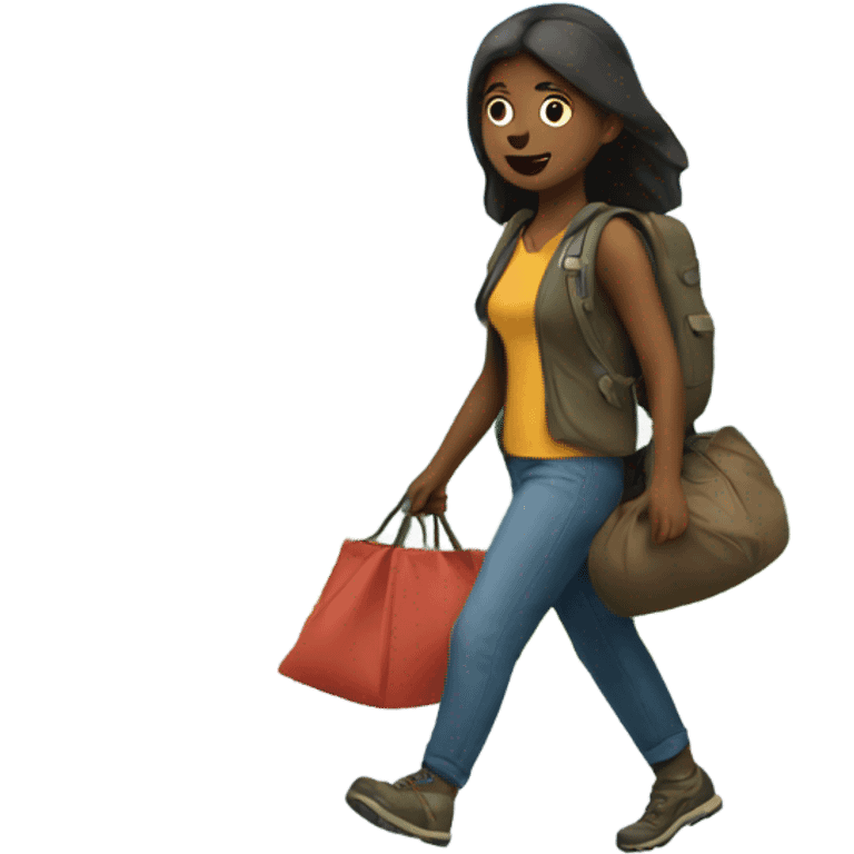 Girl walking with a bag mountain emoji