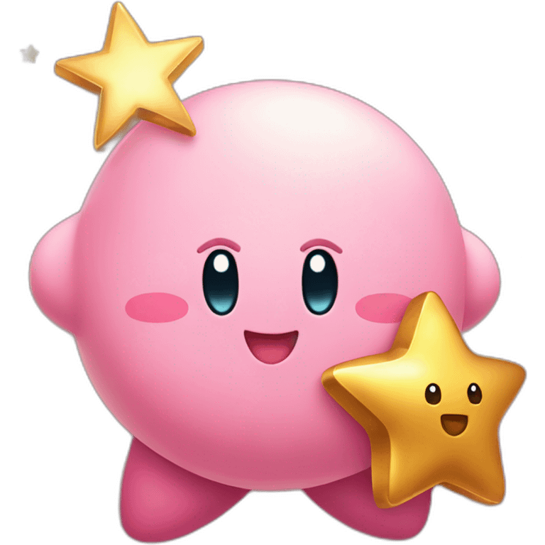 cute happy Kirby holding a golden star emoji