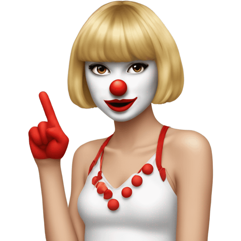 Taylor swift with clown nose and slay hand sign emoji