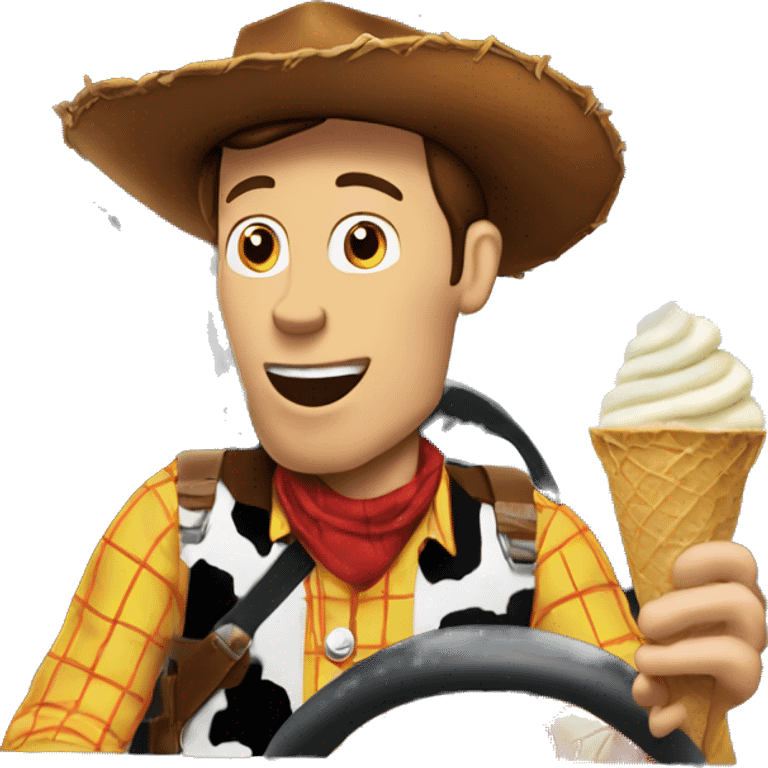 Woody eating  ice cream in car emoji