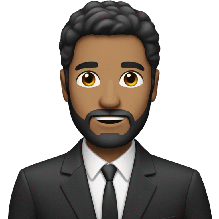 Man with straight dark hair and beard and suit emoji